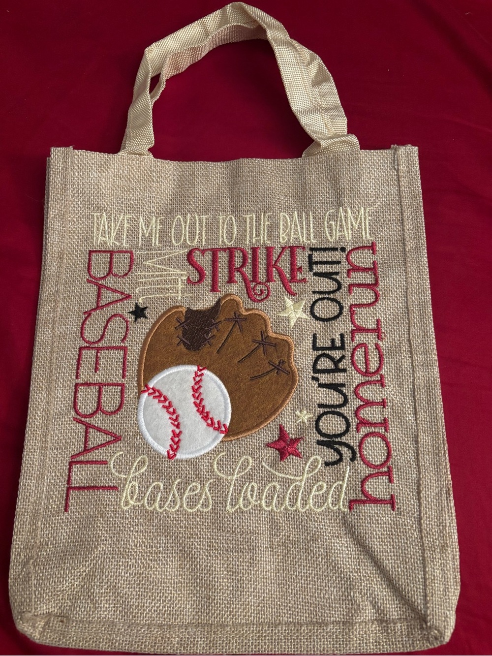 Baseball  mini tote bag with baseball glove and ball graphic